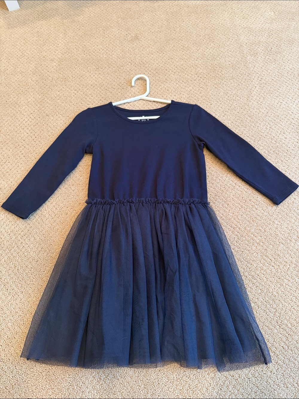Girl Primary Navy Tulle Skater Dress - Classic Long Sleeve